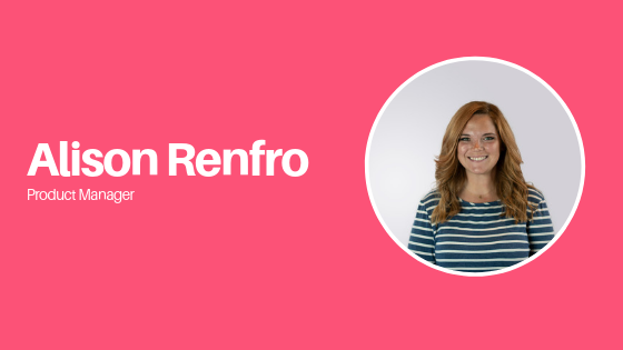 product manager alison with photo in circle on pink background