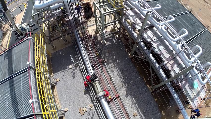 An aerial shot of an oil and gas facility