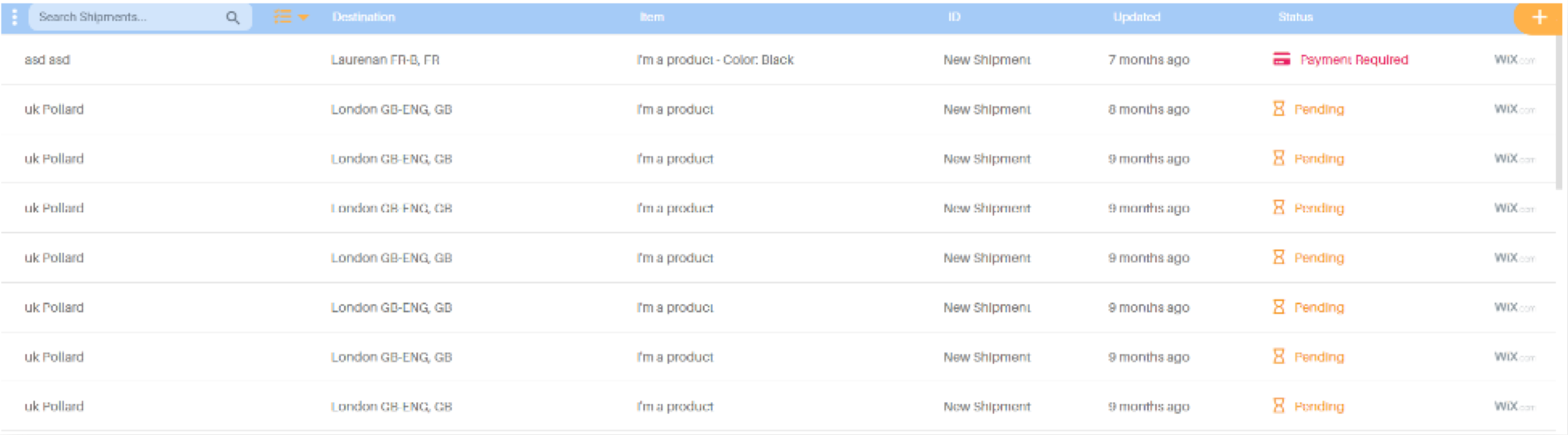 Wix orders