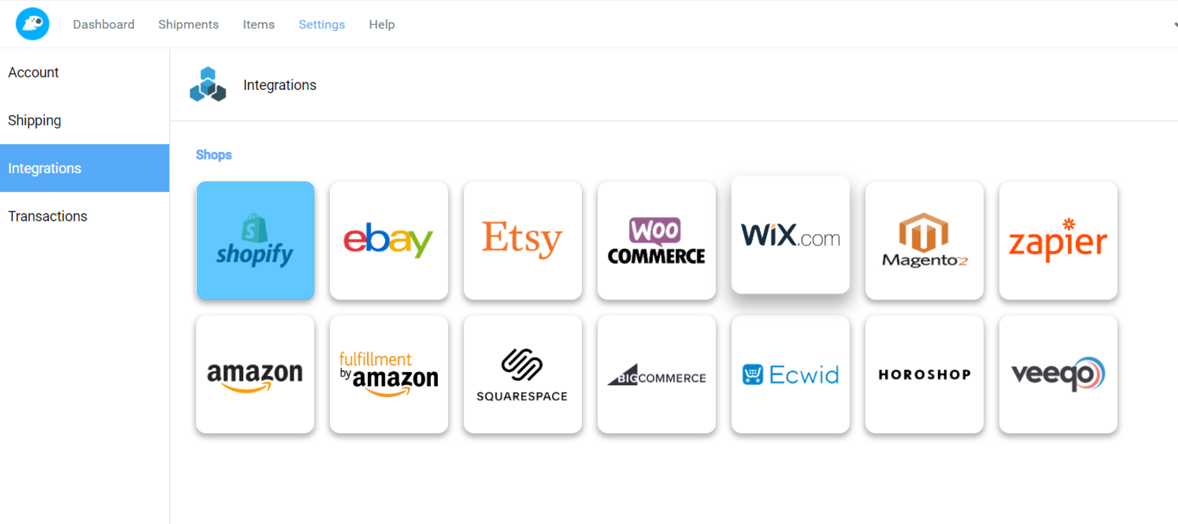 Fetchy account Integrations - Shopify marked