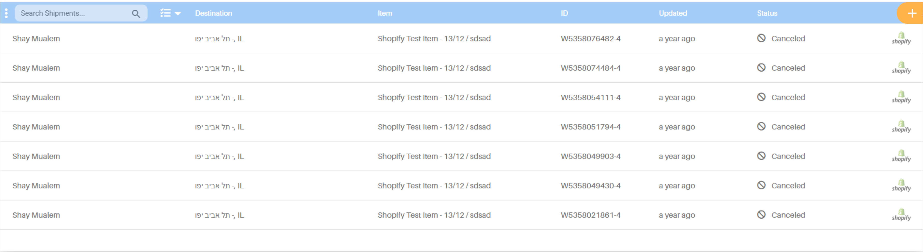 Shopify orders