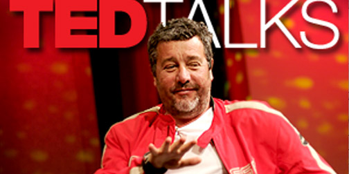A picture of Phillipe Starck with Ted talks back ground