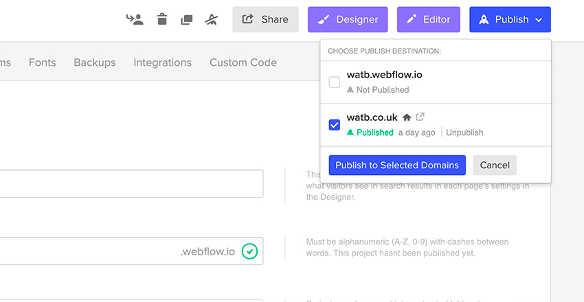 screenshot of webflow dialog