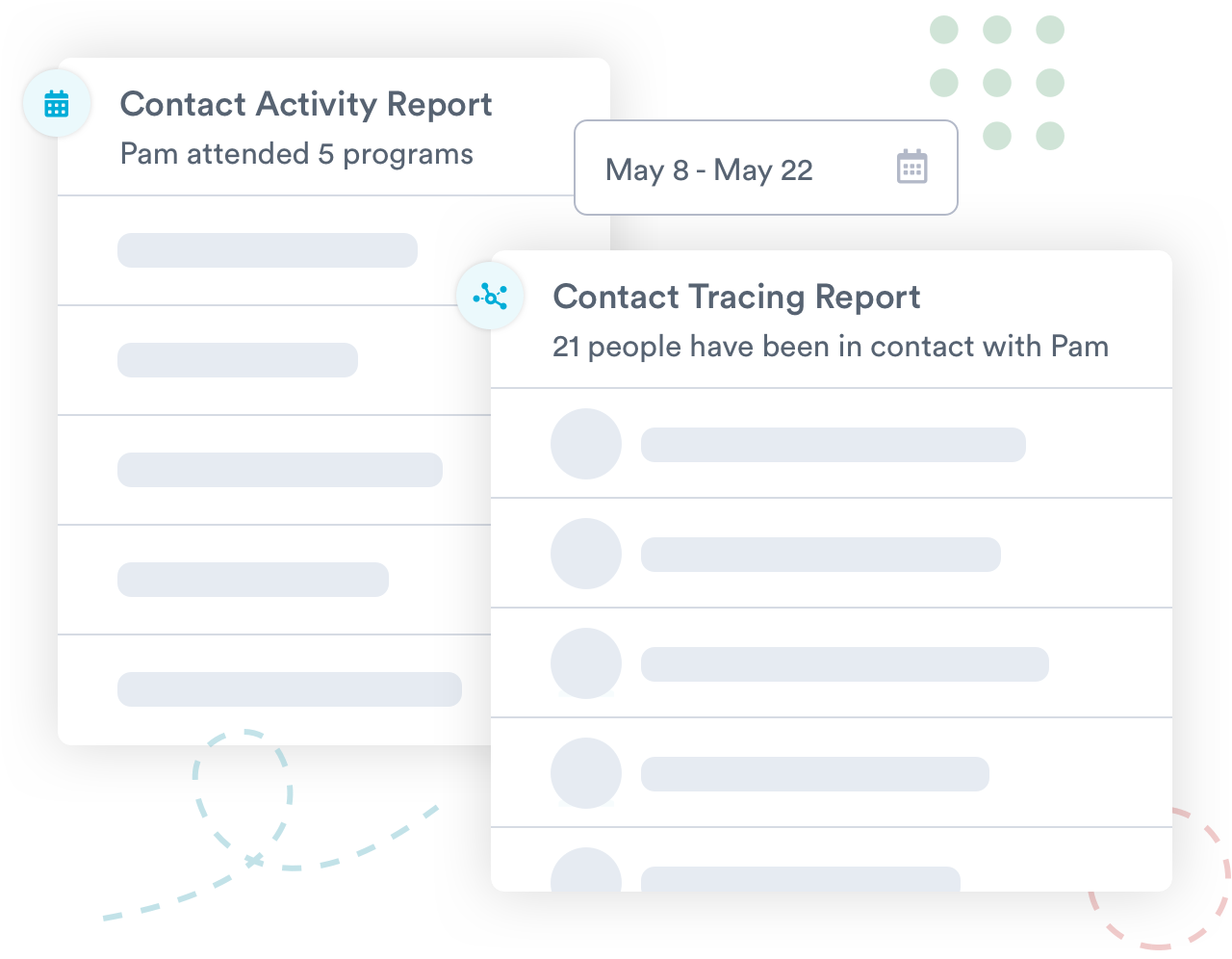 Mockup of contact tracing features