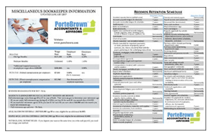 Bookkeeper Sheet and Record Retention Sheet