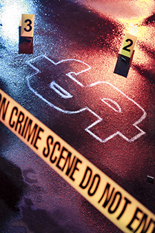 Fresh crime scene with money as a victim