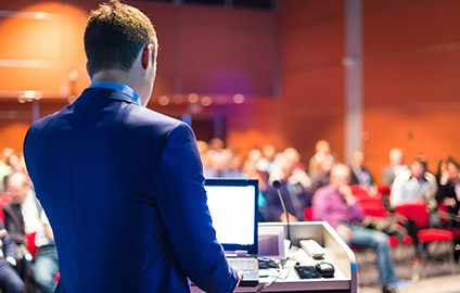 Businessman giving a speech