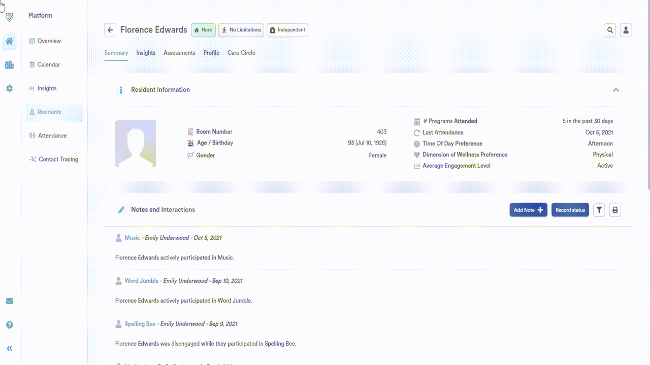 Print notes and interactions