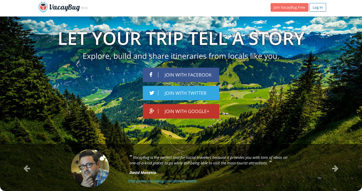 VacayBug - marketing home page