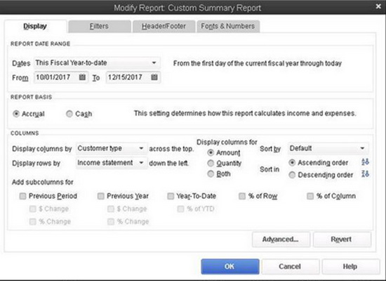 QuickBooks - Modify Report Custom Summary Report