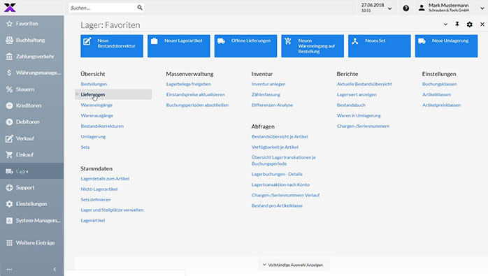 lexbizz ERP – Dashboard Lager