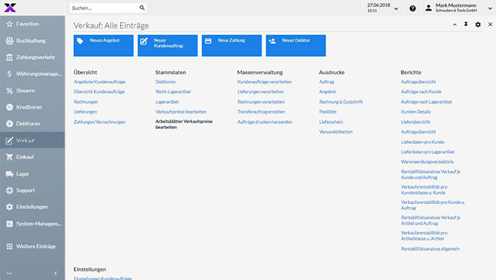 lexbizz ERP – Dashboard Verkauf