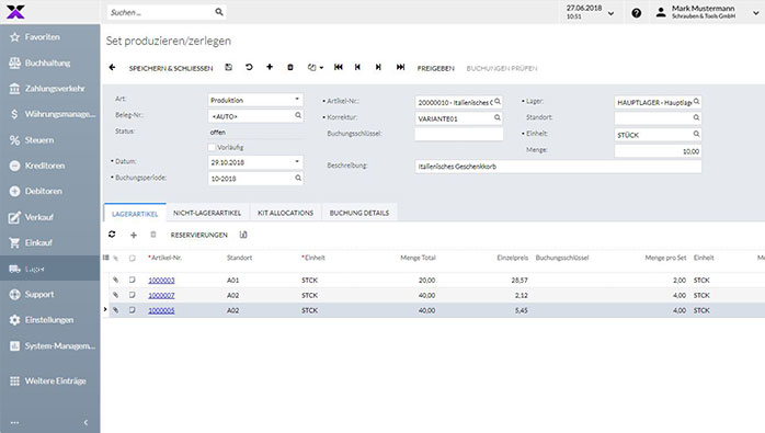lexbizz ERP – Lager Setproduktion
