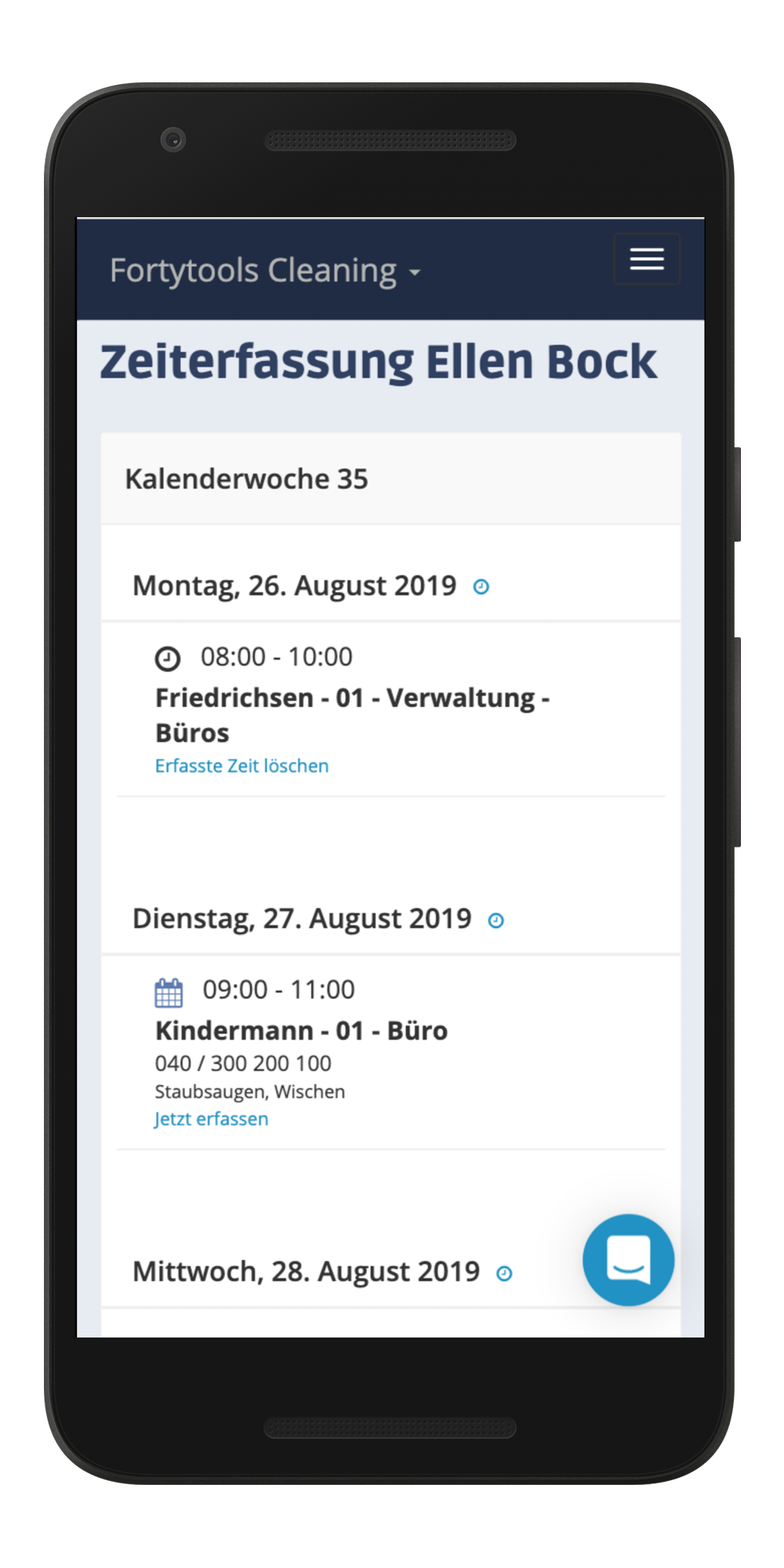 Zeiterfassung Handy Gebäudereiniger