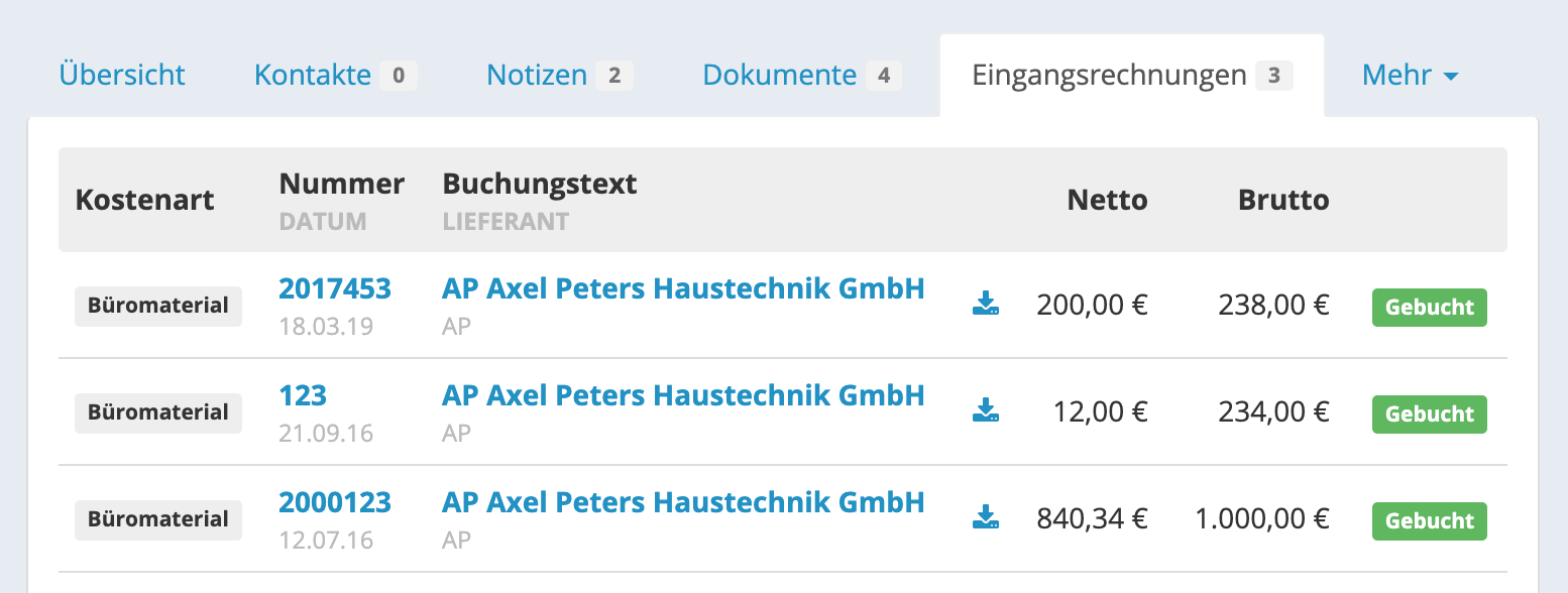 Eingangsrechnungen Gebäudereinigung