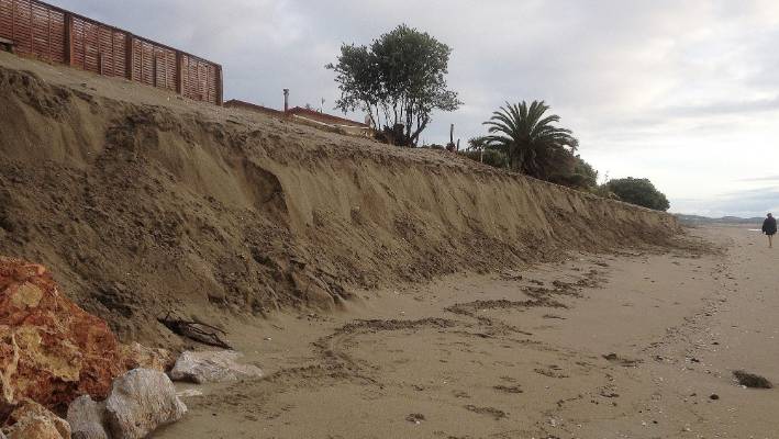 Sand pushed up to prevent erosion on Pakawau beach in February had degraded to this two months later.