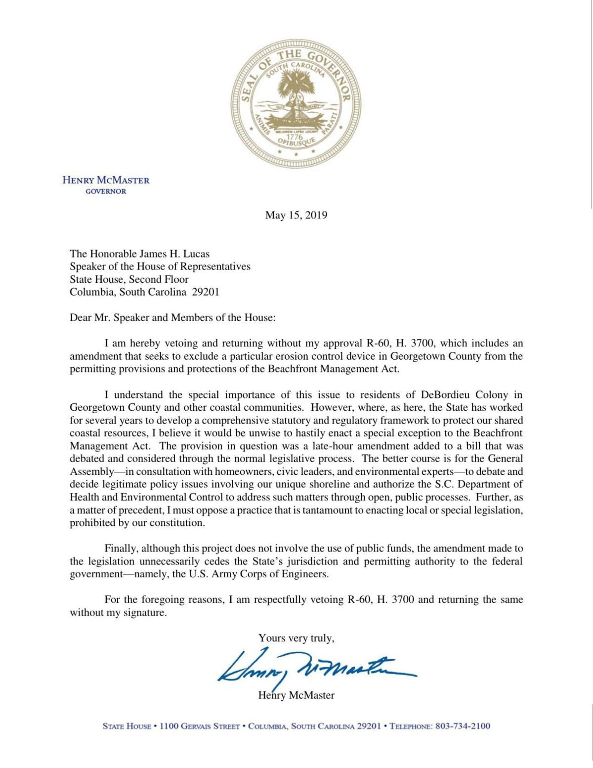 McMaster H. 3700 Veto