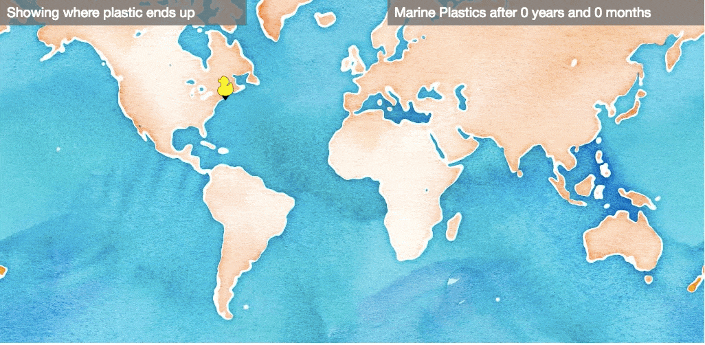 Model of where plastic will end up when delivered to the ocean at a certain point.