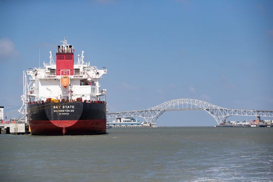 A tanker is loaded at the Northstar terminal in the Port of Corpus Christi on Tuesday, May 28, 2019.