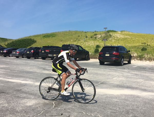 Despite a lack of hills, curves or shade, the 10-mile park road is popular among cyclists, including Paul KIczek.