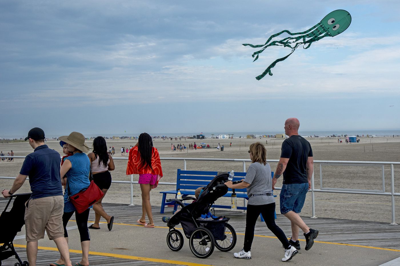 A kite flies close to the boardwalk in Wildwood on May 26, 2019.