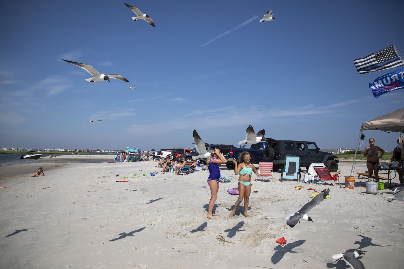 Gianna Donoflio, 9, of Vineland, N.J., is trying to catch this seagull to cut loose its leg from fishing line at the Cove, on Wednesday, July 17, 2019. Vince Donoflio, 49, Gianna's dad, has been coming to the beach with friends and family for about four years. "Clean up after yourself," Donoflio said. "Common courtesy and common sense."