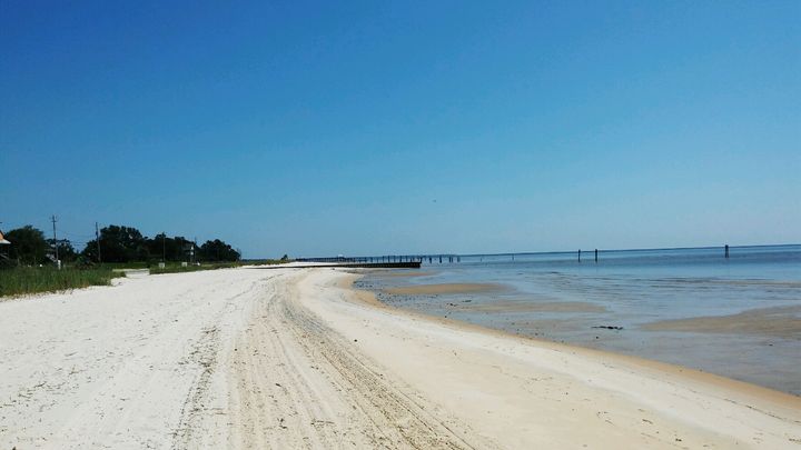An empty beach in Waveland, Mississippi on Sept. 6, 2019.