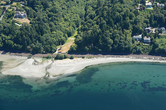 Aerial photo of a shoreline and estuary