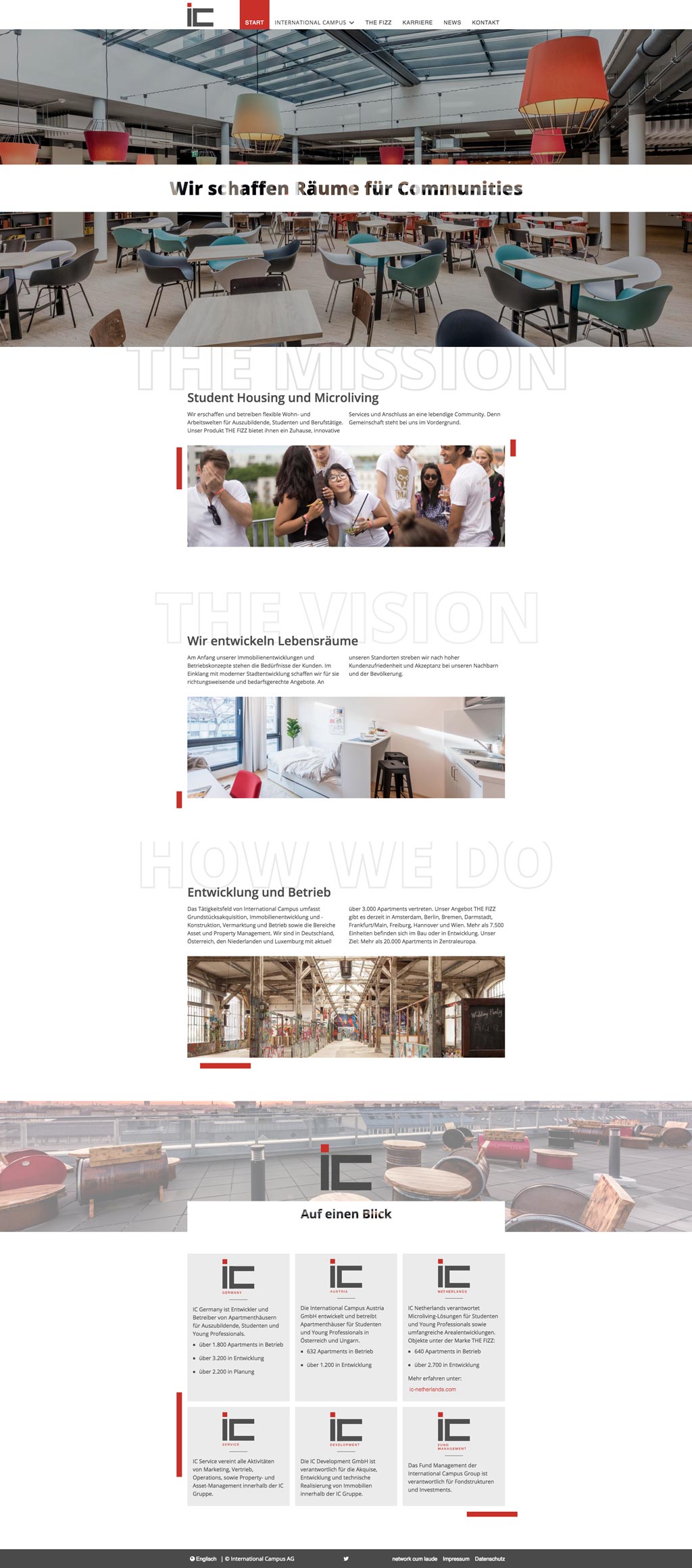 Komplettes Layout der Startseite von International Campus