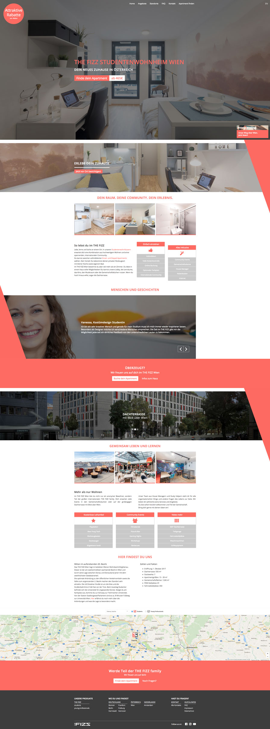 Komplettes Layout einer THE FIZZ Standortseite
