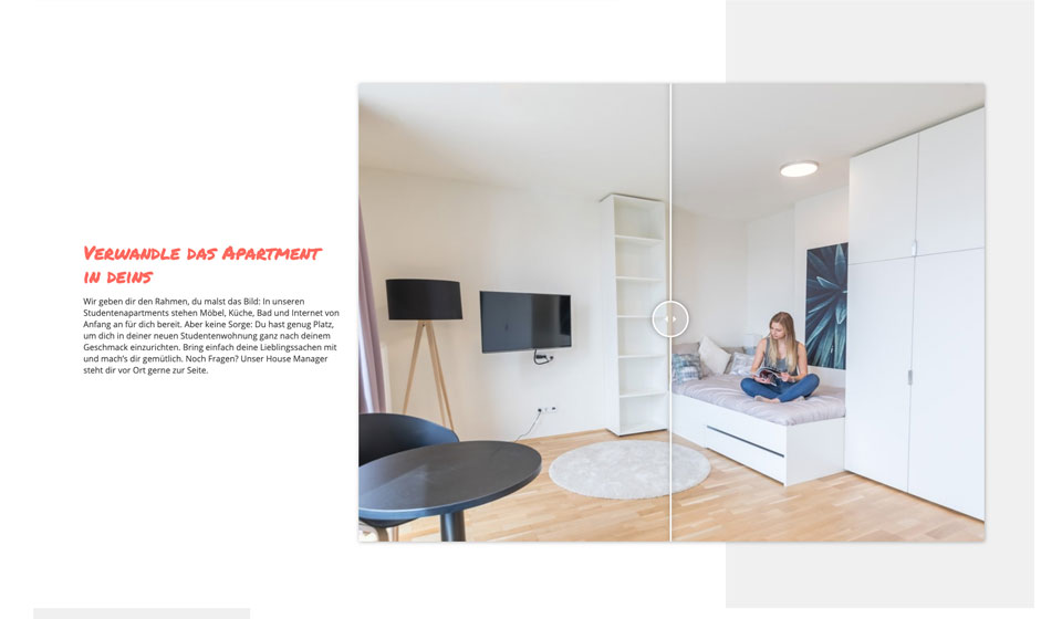 Vorher-/Nachher-Slider eines Apartments