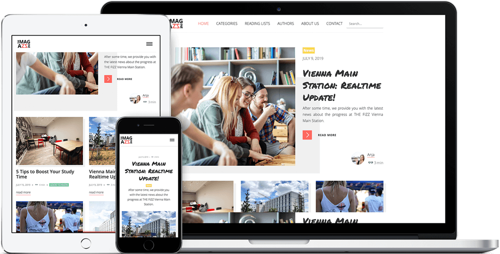 Vorschau der THE MAGAZZINE Webseite auf dem iPad, iPhone und MacBook