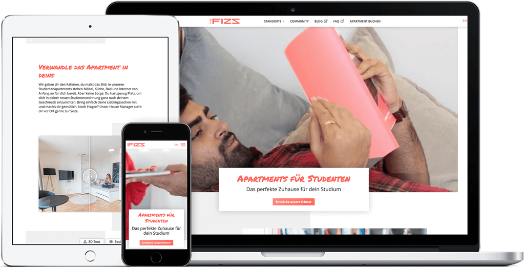 Vorschau der THE FIZZ 2.0 Webseite auf dem iPad, iPhone und MacBook