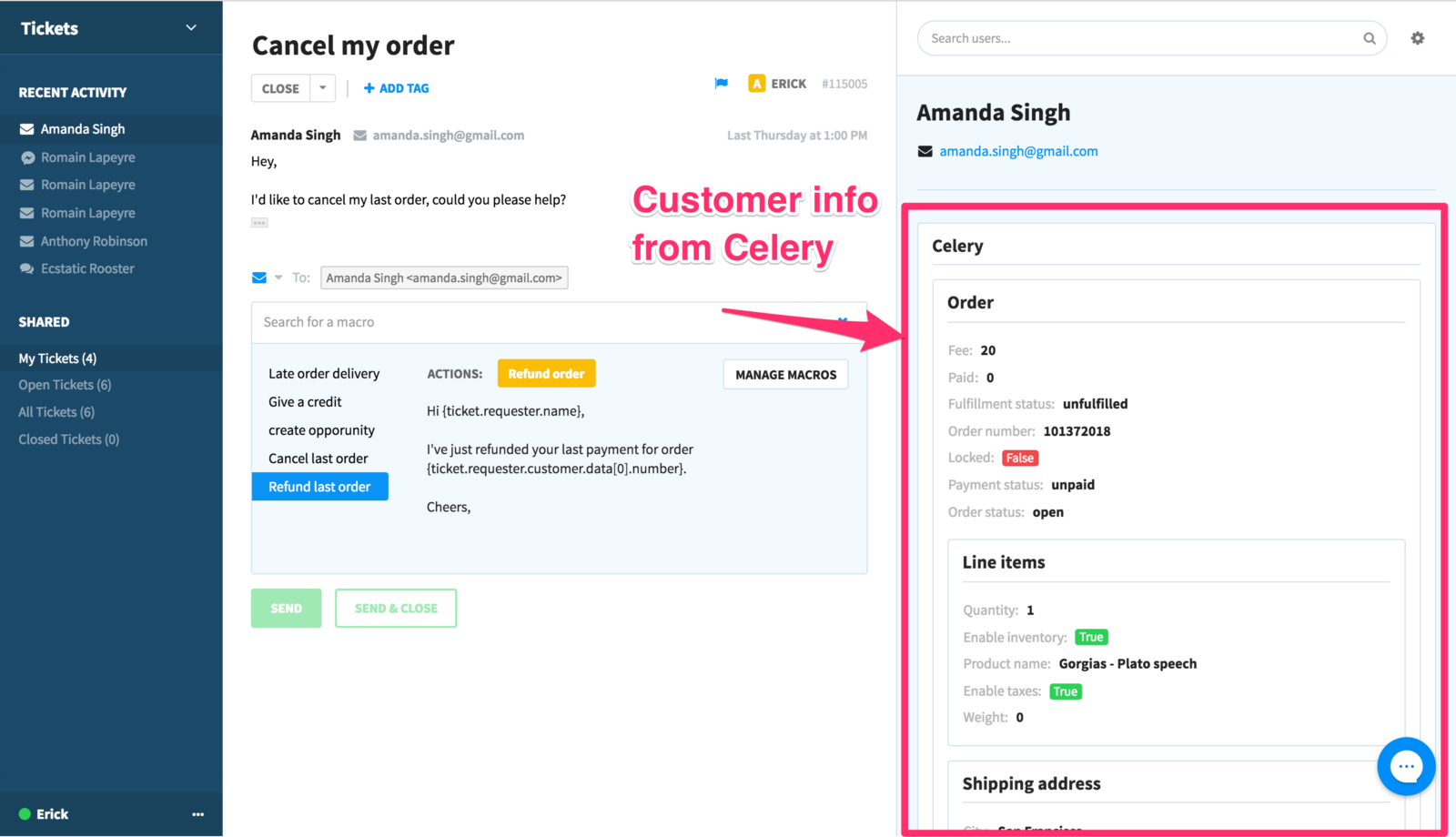 Customer info from Celery