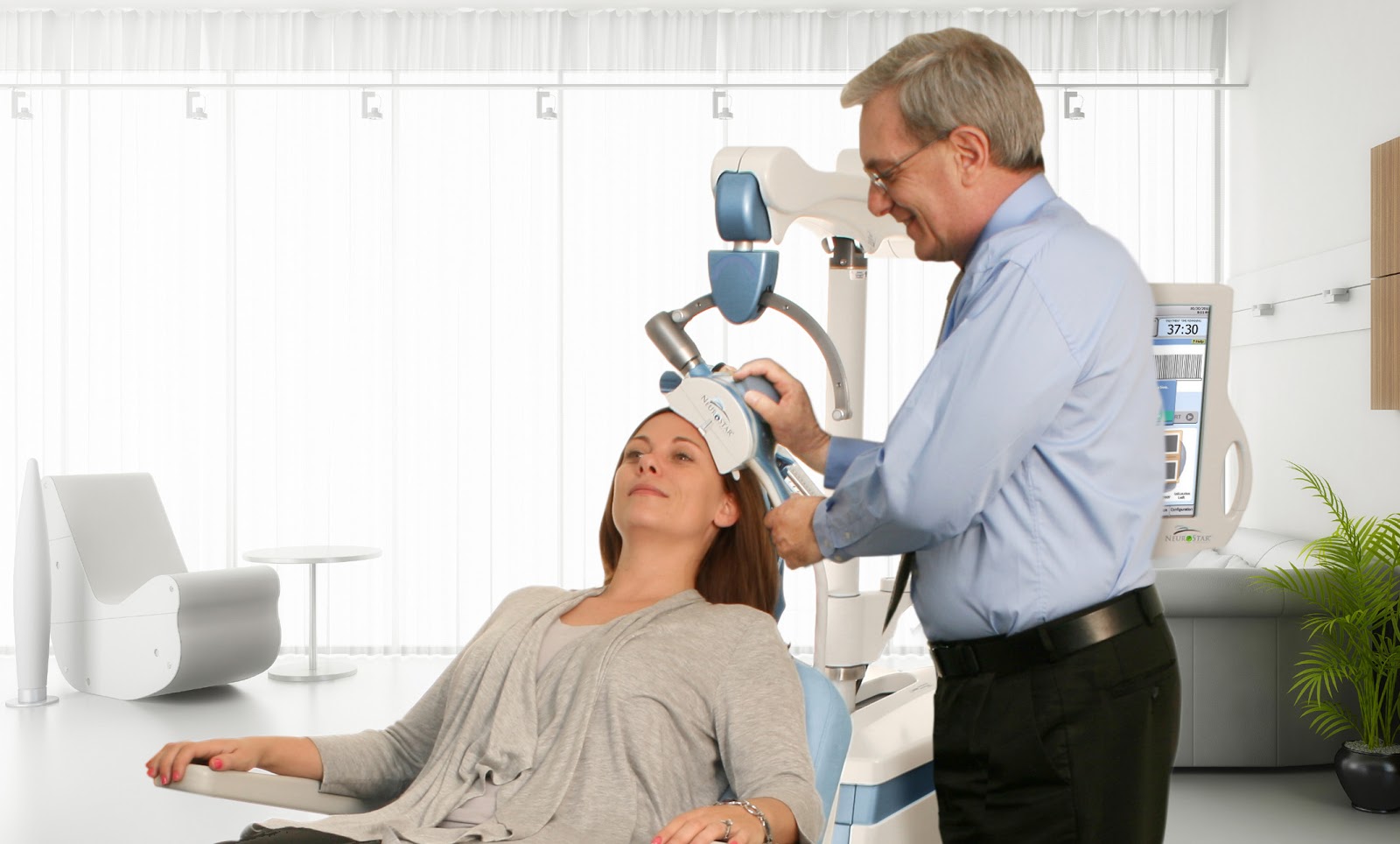 a woman receiving tms therapy