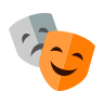 theater mask icon with comedy mask colored in