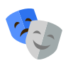 theater mask icon with tragedy mask colored in
