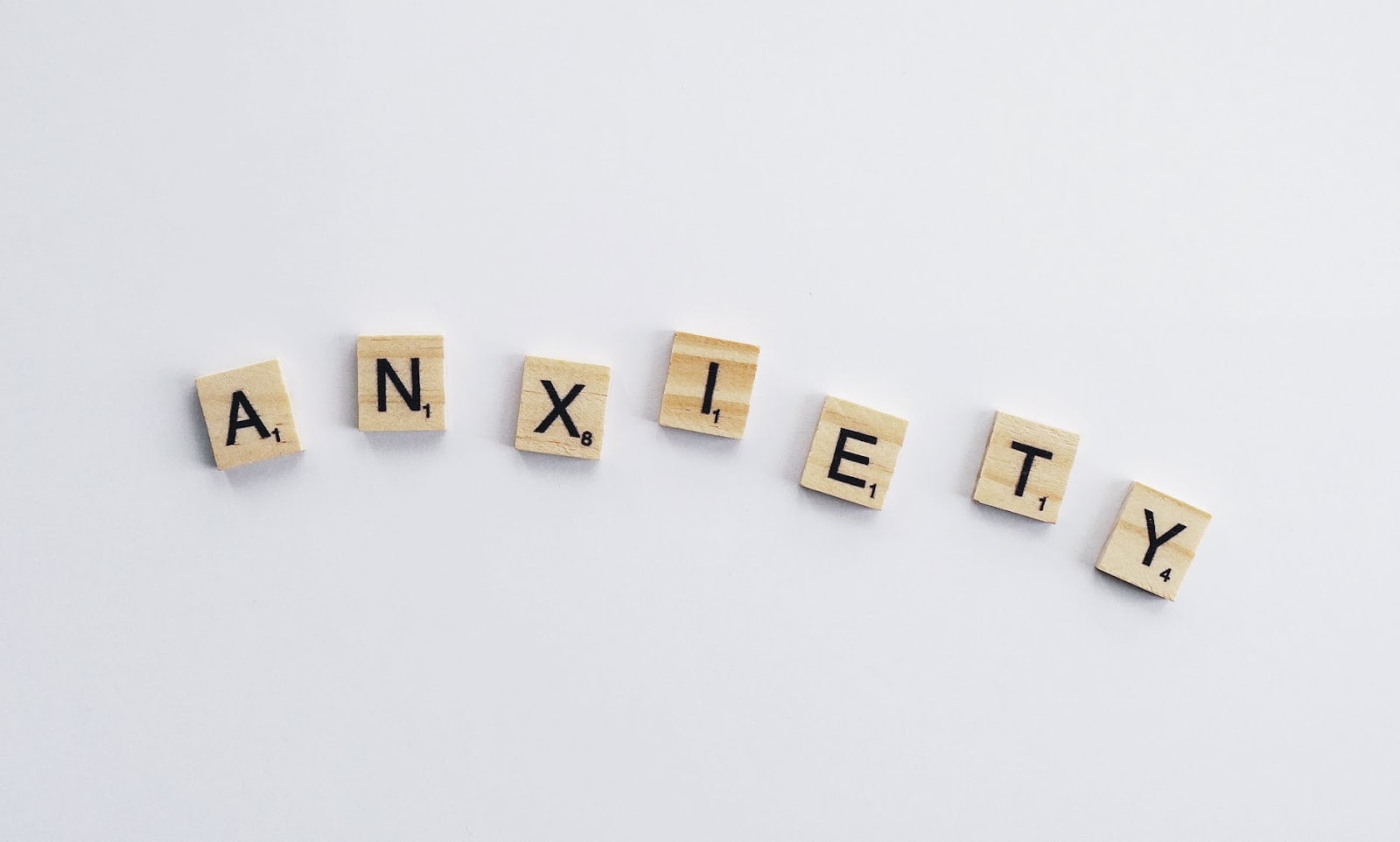 Scrable letters spelling out the word anxiety.