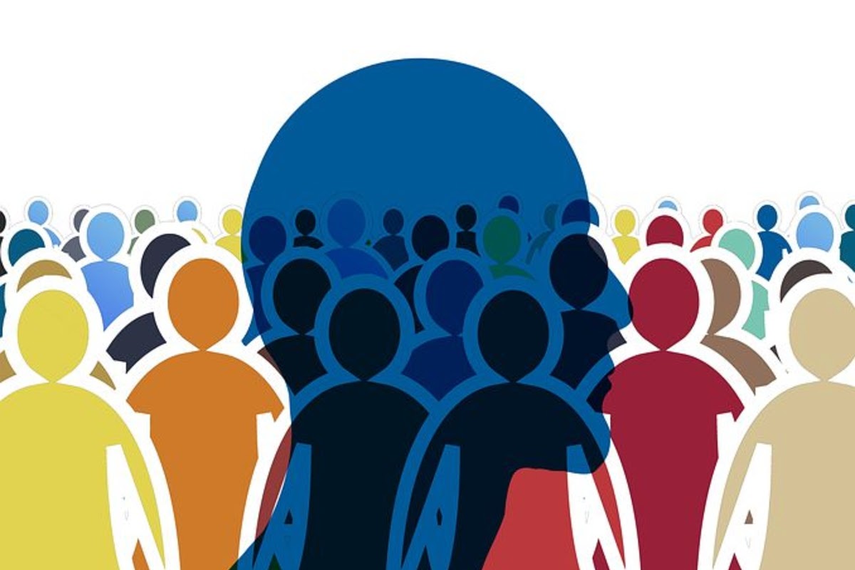 social anxiety blue head in crowd