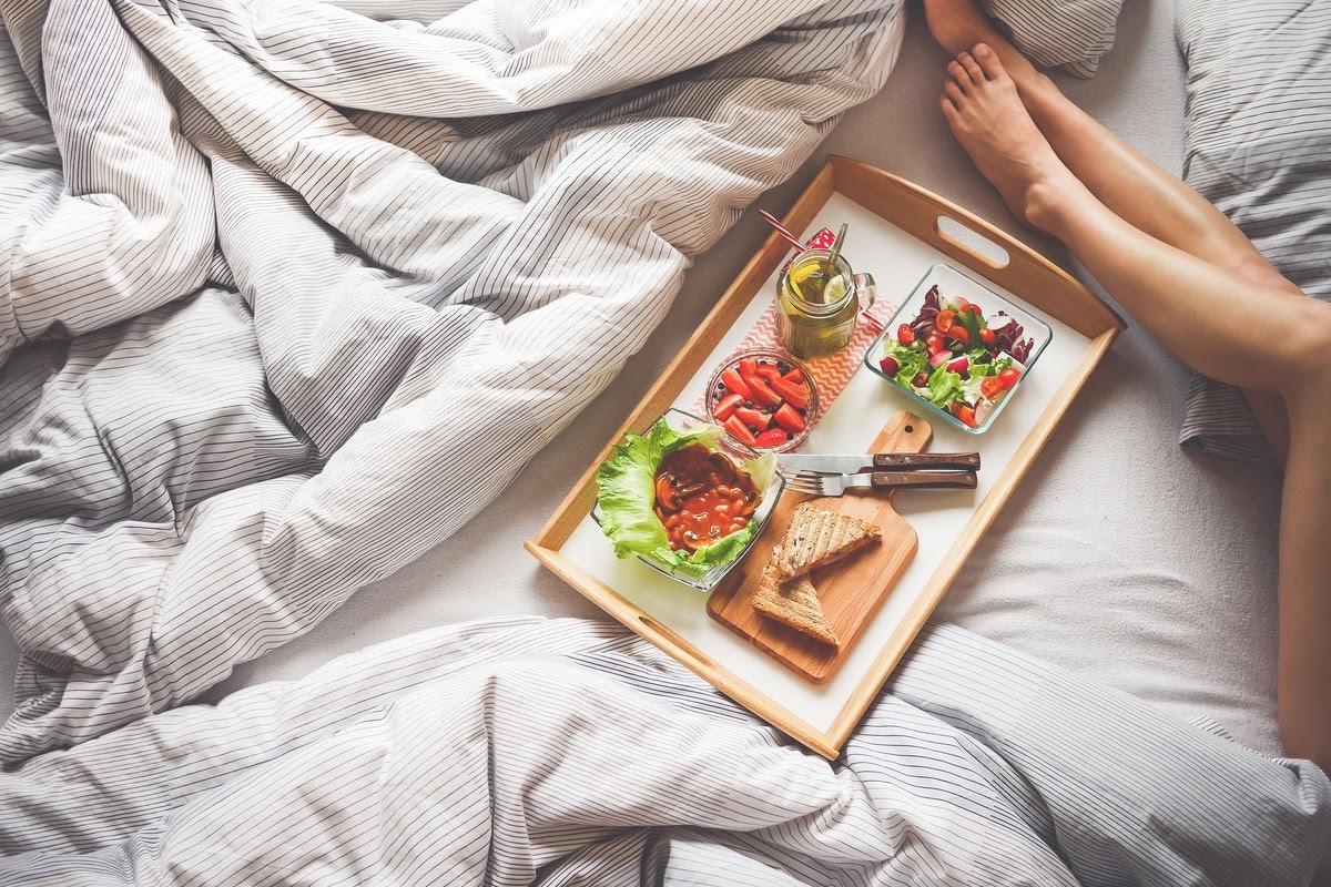 Woman eating nutritious food after TMS treatment