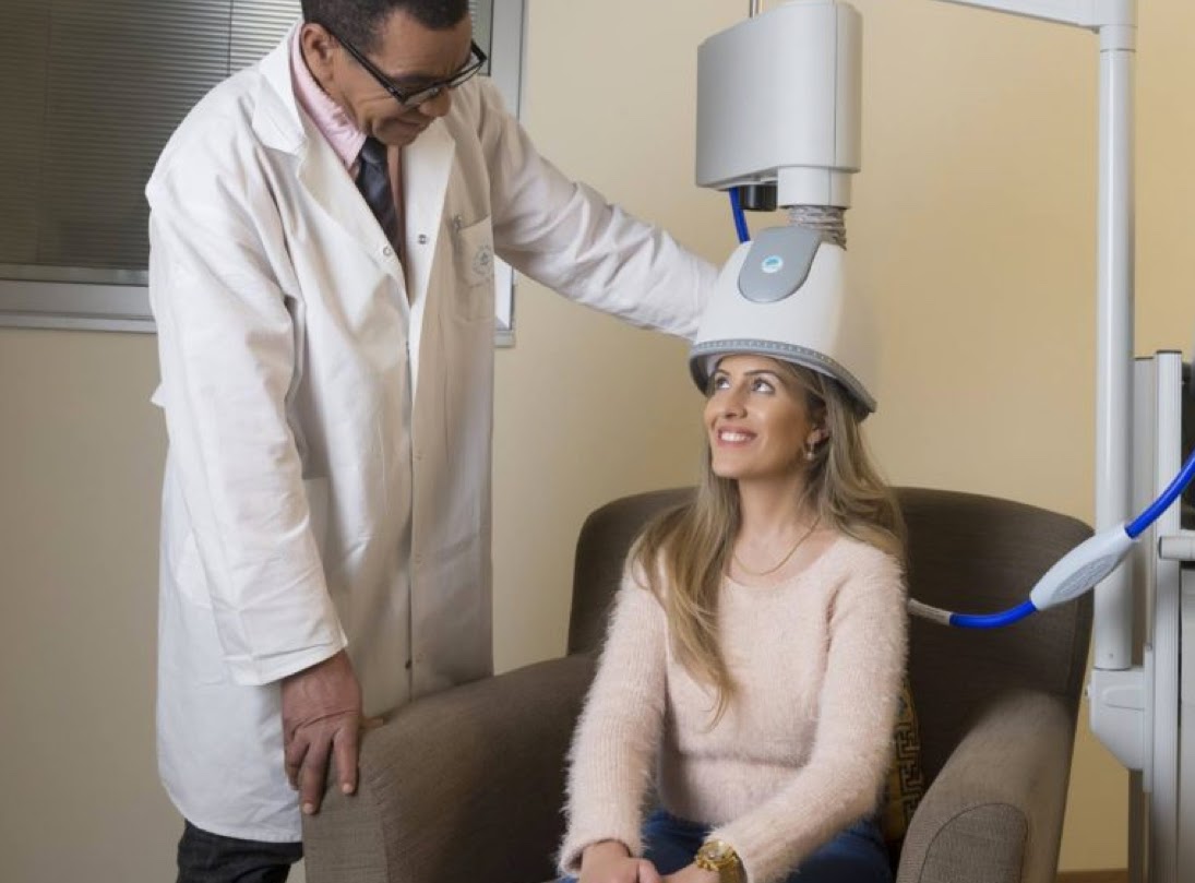 image of woman about to receive deep TMS