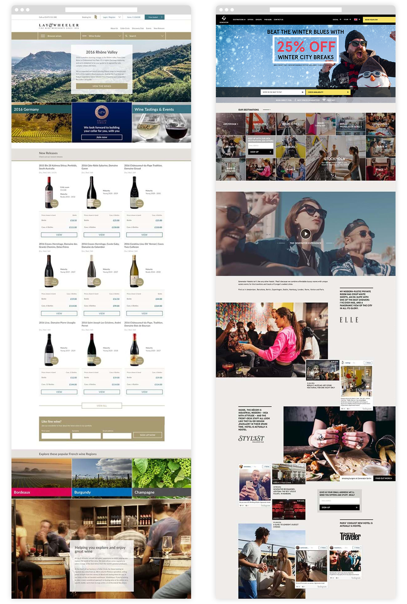 Lay & Wheeler and Generator Hostels web visuals