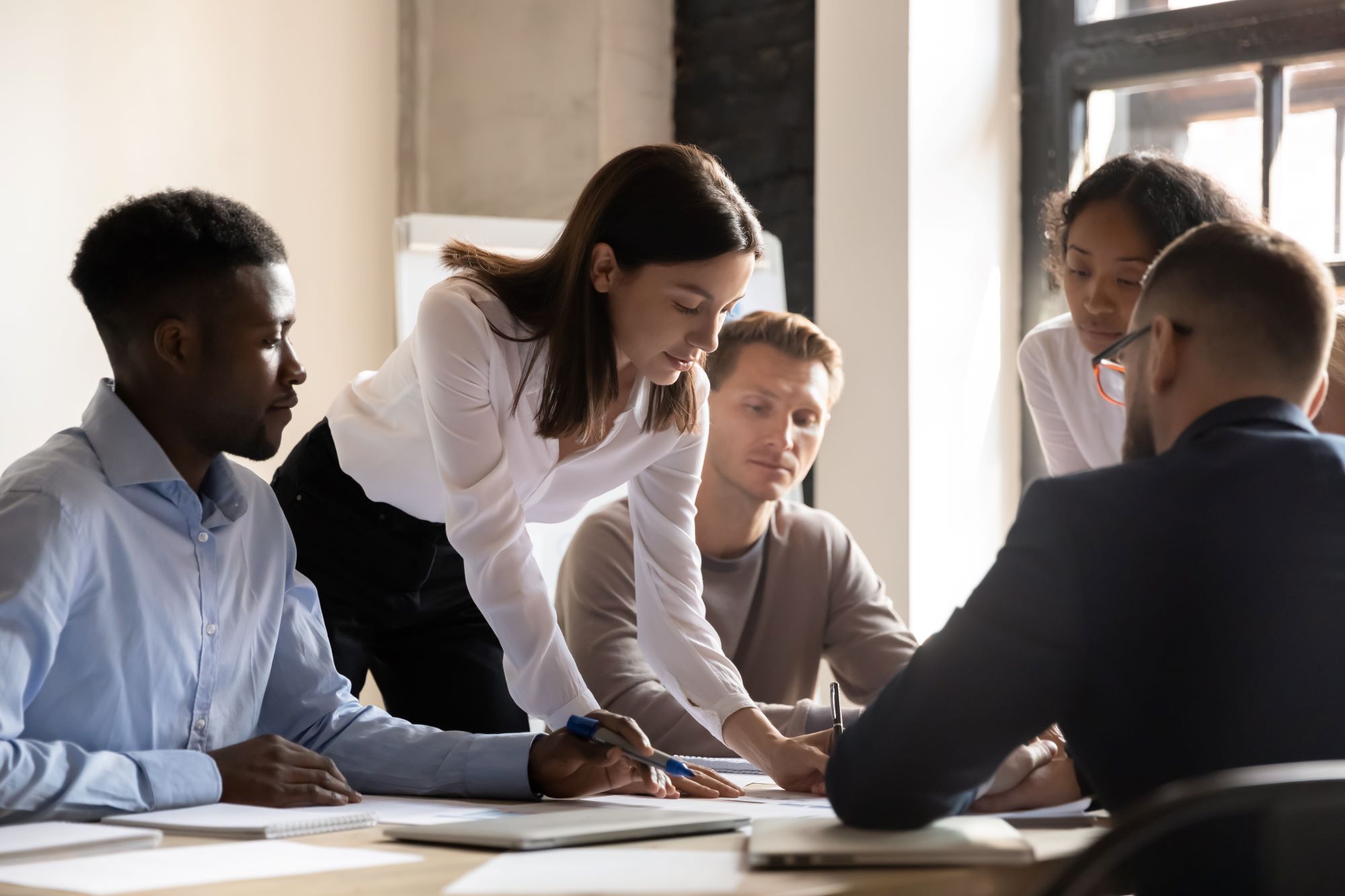 People working together at business conference table