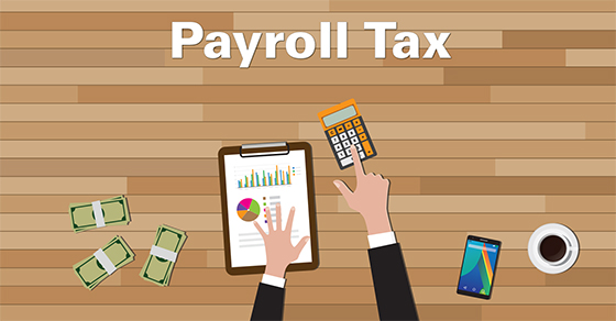 cartoon of someone working on payroll tax