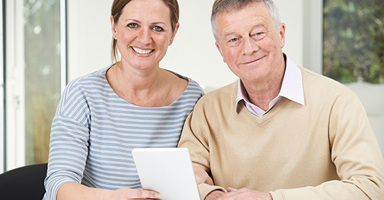 Woman and man smiling