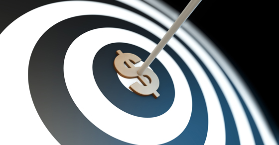 arrow through bullseye with dollar sign