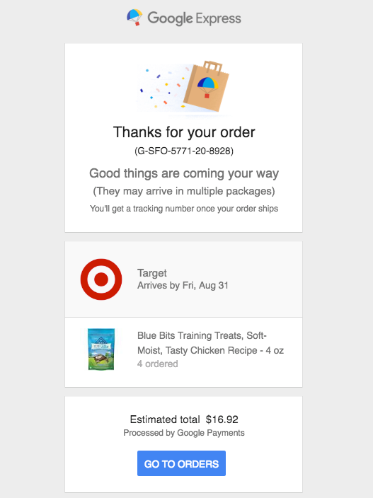 Google Express Order Confirmation Email