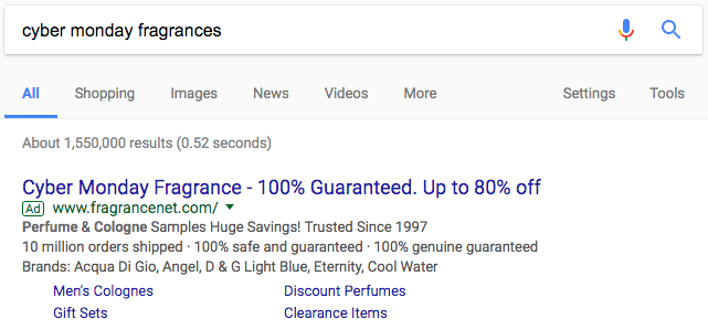 Google Search Ad Cyber Monday
