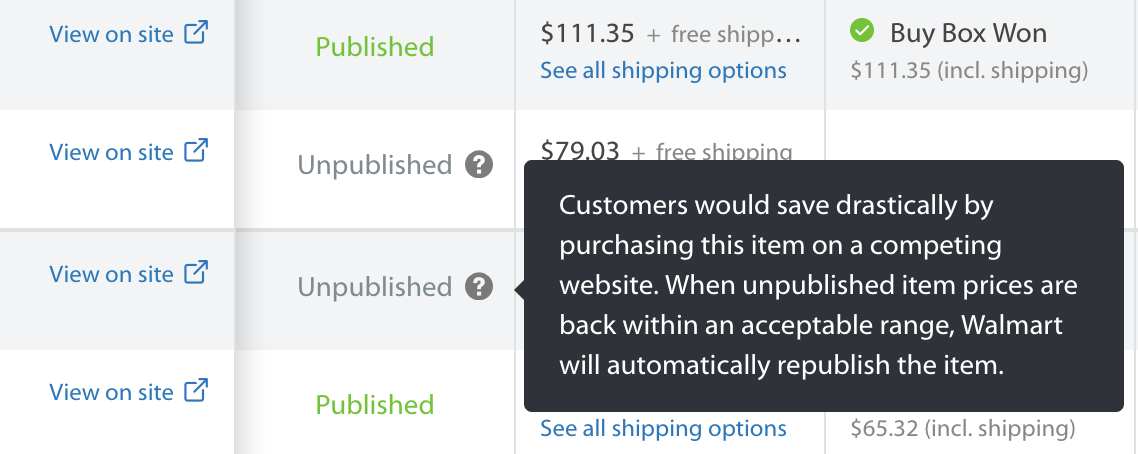Walmart Unpublished Seller Center