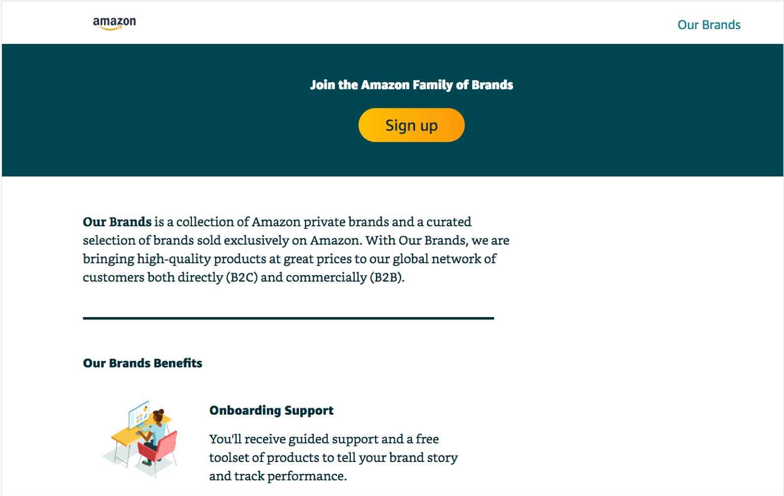 signup webpage for the amazon our brands program